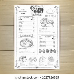 Vintage bakery menu design. Restaurant menu. Document template