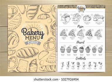 Vintage bakery menu design. Restaurant menu. Document template