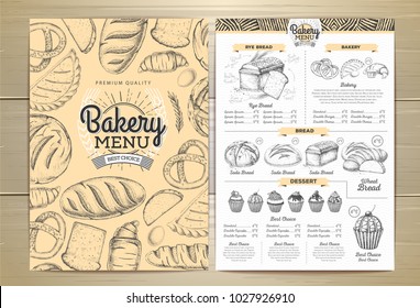 Vintage bakery menu design. Restaurant menu. Document template