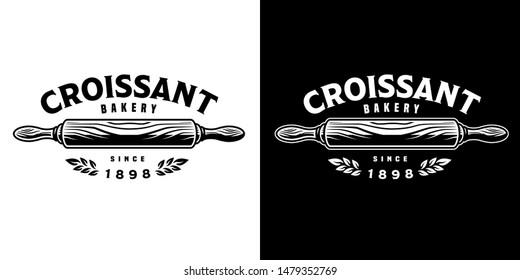 Vintage Bakery Monochrome Print With Rolling Pin And Wheat Ears Isolated Vector Illustration