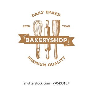 vintage bakery pastry logo design set