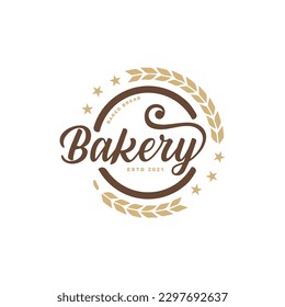 Vintage bakery pastry shop lettering logo design badge