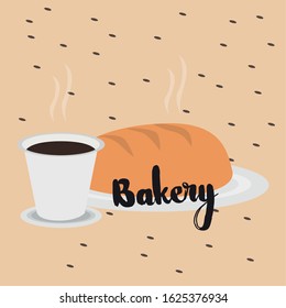 Vintage bakery poster with a bread and coffee cup - Vector