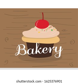 Vintage bakery poster with a cupcake - Vector