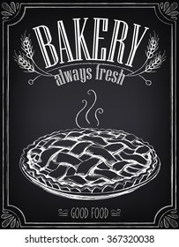 Vintage Bakery Poster. Freehand drawing with imitation of chalk sketch. Hot pie