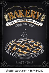 Vintage Bakery Poster. Freehand drawing with imitation of chalk sketch. Hot pie