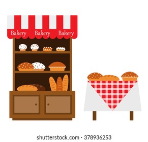 vintage bakery shelf and table