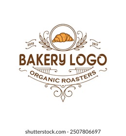 Diseño de logotipo de la tienda de panadería de Antiguas con Plantilla de insignia casera. etiqueta de la tienda, insignia, emblema, crema, chef, sombrero, producción de pan premium.