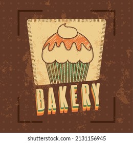 Vintage bakery shop poster baked cupcake Vector