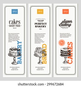 Vintage Bakery vertical banner collection. Vector Illustration