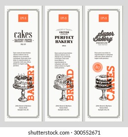Vintage Bakery vertical banner collection. Vector Illustration