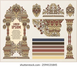 A vintage Balinese and Javanese ornamental design featuring a Barong mask, intricate floral patterns, and traditional mythological elements. Perfect for invitation, label, book cover, and backgrounds