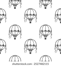 Vintage balloon sketch. A pattern with bows and ribbons.