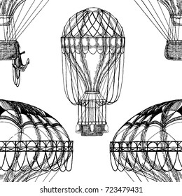 Vintage balloon Vector image on blackboard Chalk Illustration Seamless vector pattern with hot air balloon Balloon festivals