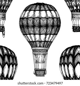 Vintage balloon Vector image on blackboard Chalk Illustration Seamless vector pattern with hot air balloon Balloon festivals