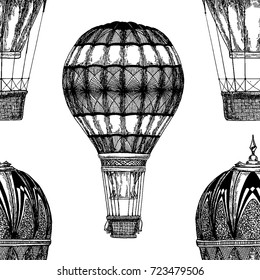 Vintage balloon Vector image on blackboard Chalk Illustration Seamless vector pattern with hot air balloon Balloon festivals