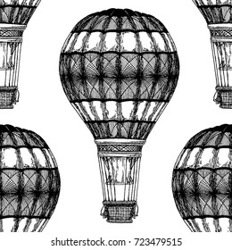 Vintage balloon Vector image on blackboard Chalk Illustration Seamless vector pattern with hot air balloon Balloon festivals