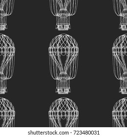 Vintage balloon Vector image on blackboard Chalk Illustration Seamless vector pattern with hot air balloon Balloon festival