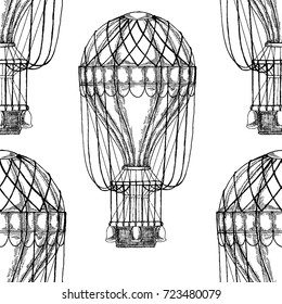 Vintage balloon Vector image on blackboard Chalk Illustration Seamless vector pattern with hot air balloon Balloon festivals