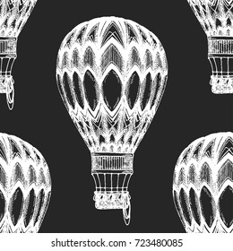 Vintage balloon Vector image on blackboard Chalk Illustration Seamless vector pattern with hot air balloon Balloon festival