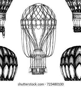 Vintage balloon Vector image on blackboard Chalk Illustration Seamless vector pattern with hot air balloon Balloon festivals