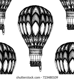 Vintage balloon Vector image on blackboard Chalk Illustration Seamless vector pattern with hot air balloon Balloon festivals