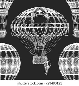 Vintage balloon Vector image on blackboard Chalk Illustration Seamless vector pattern with hot air balloon Balloon festival
