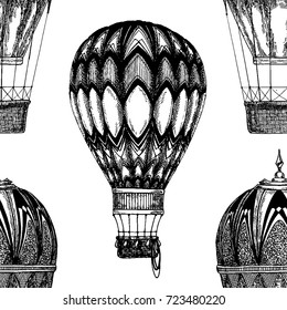 Vintage balloon Vector image on blackboard Chalk Illustration Seamless vector pattern with hot air balloon Balloon festivals