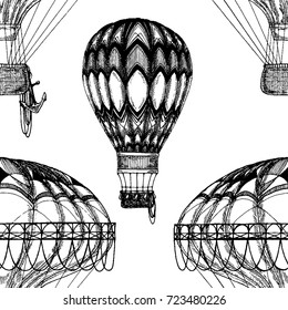 Vintage balloon Vector image on blackboard Chalk Illustration Seamless vector pattern with hot air balloon Balloon festivals