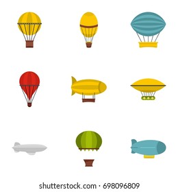 Vintage balloons icon set. Flat style set of 9 vintage balloons vector icons for web isolated on white background
