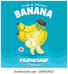 Vintage Banana poster design with vector banana character. 