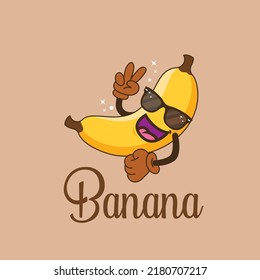 Vintage banana poster design with banana vector character.
