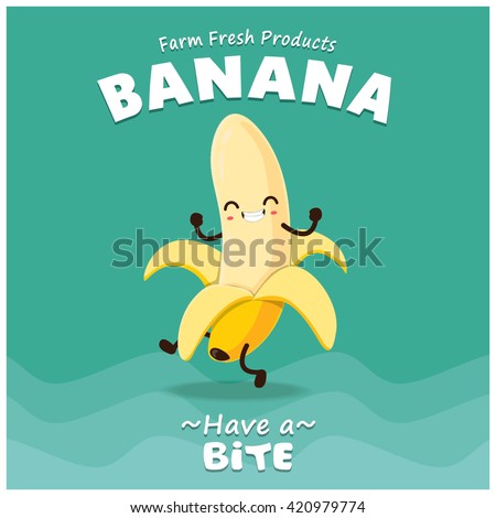 Vintage Banana poster design with vector banana character. 