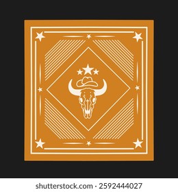 Vintage Bandana with Bull Skull and Cowboy Hat Pattern Perfect for print, etc