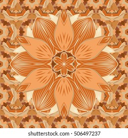 Vintage bandanna with a paisley design in brown and beige tent decorated on beige background