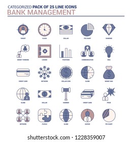 Vintage Bank Management Icon Set - 25 Flat Line Icon Set