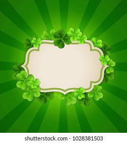 Vintage banner and clover leaves on a green background. Design for St. Patrick's Day. Vector illustration