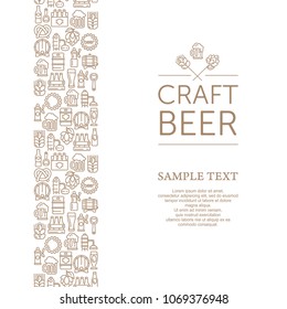 Vintage banner for craft brewery, linear icons and text. Vector illustration.