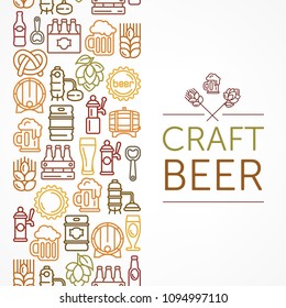 Vintage banner for craft brewery, linear color icons and text on white, vector illustration 