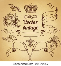 Vintage banner elements set, vector illustration. Copy space for your text. 