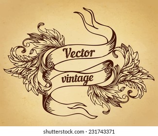 Vintage banner elements set, vector illustration. Copy space for your text.  