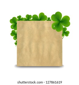Vintage Banner With Green Clover  With Gradient Mesh, Isolated On White Background, Vector Illustration