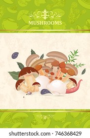 vintage banner with mushrooms and herbs for your design