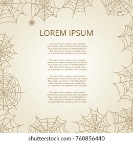 Vintage banner poster with spider and cobweb frame. Vector illustration