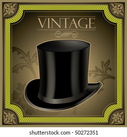 Vintage banner with top hat. Vector illustration.