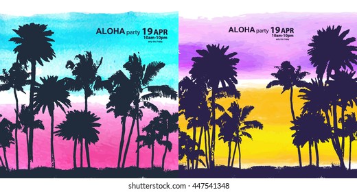 Vintage banners of Hawaiian island in the ocean