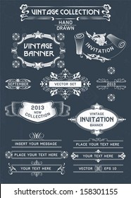 Vintage banners and labels set with decorative elements. Vector.