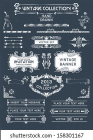 Vintage banners and labels set with decorative elements. Vector.