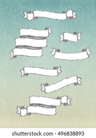 Vintage banners pack. Hand-drawn Vector template. On aged paper texture