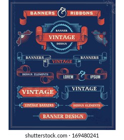 Vintage Banners and Ribbon Design Elements. Retro Vector Background with removable textures.